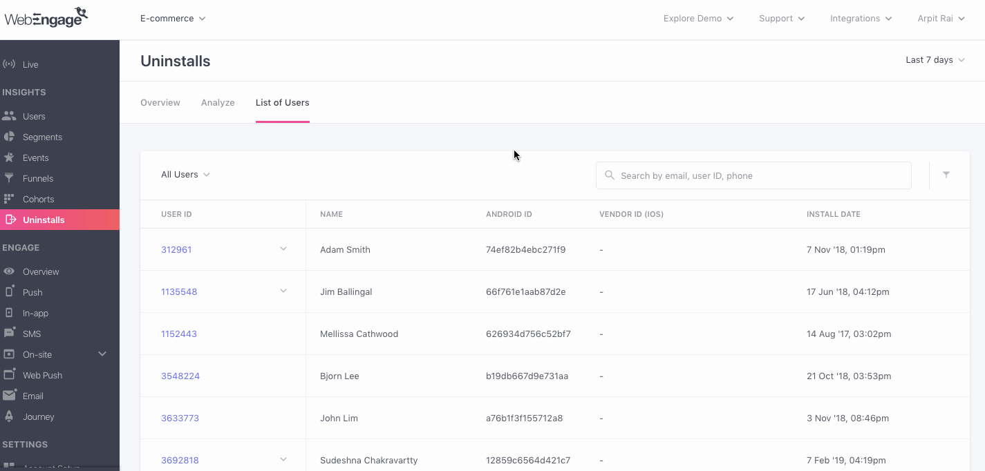 App Uninstall with WebEngage - 2