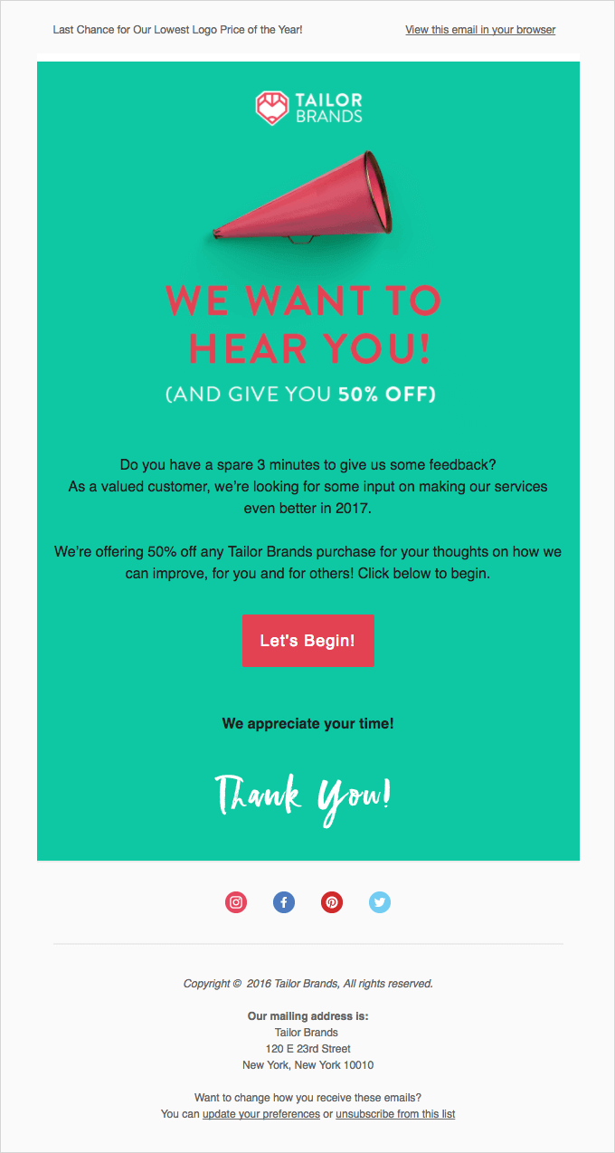 Tailor Brands, Email Example | WebEngage