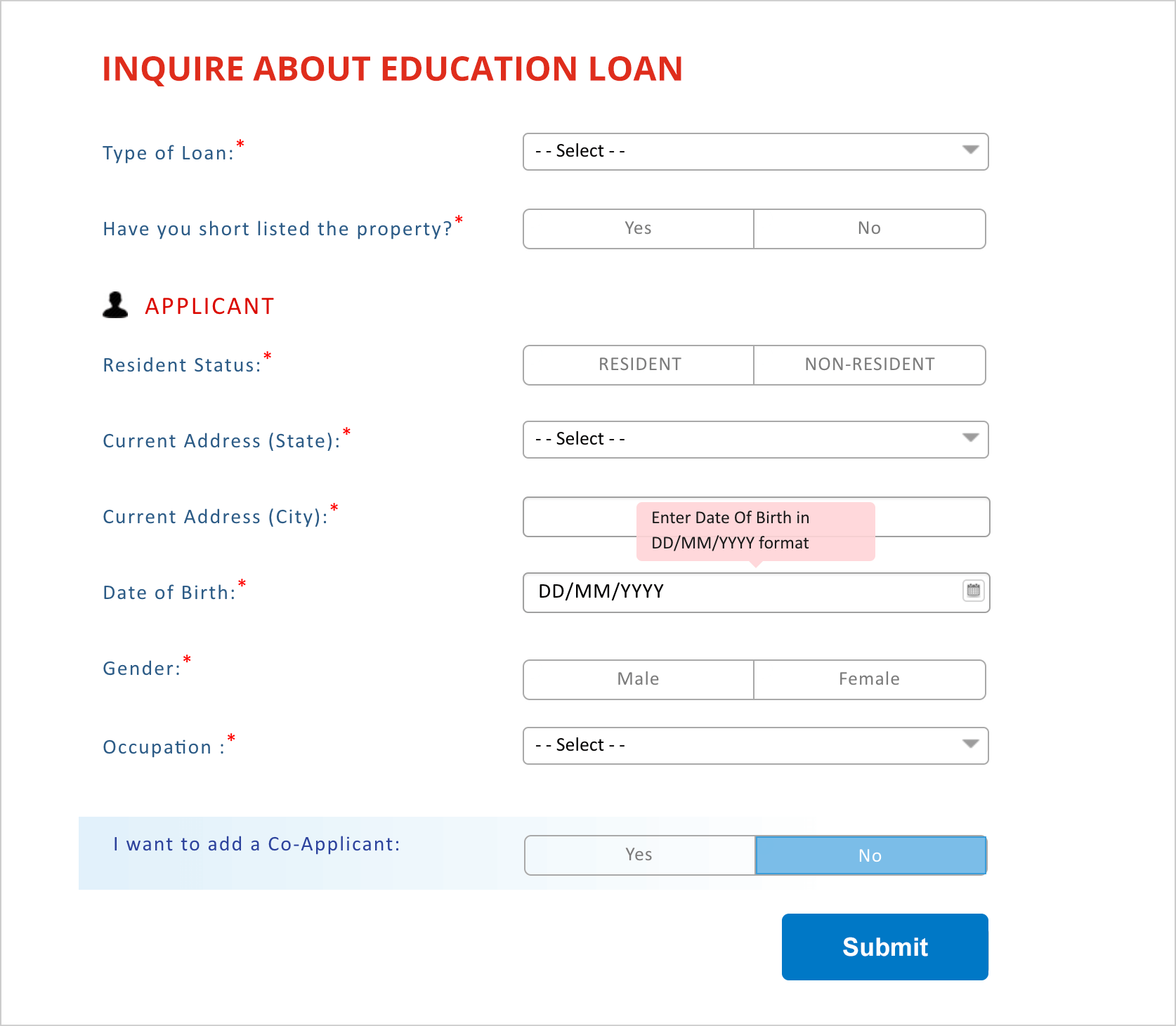 Single-step Lead Generation Form